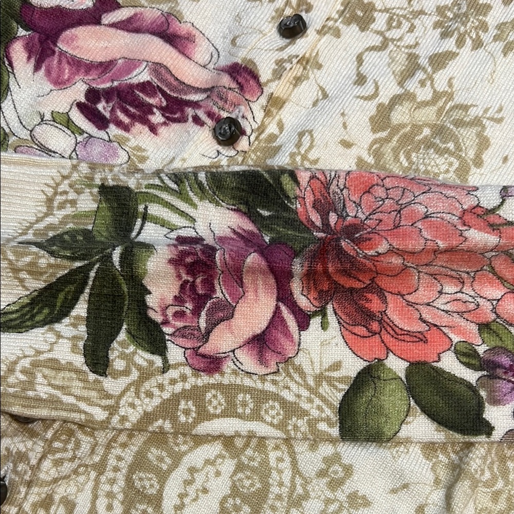 Floral Cream Cardigan Anthropologie HWR M MEDIUM - Picture 4 of 6